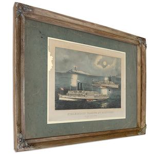 Steamboats Passing at Midnight on Long Island Sound — Verdigris Framed Canvas Print | Bella Frye