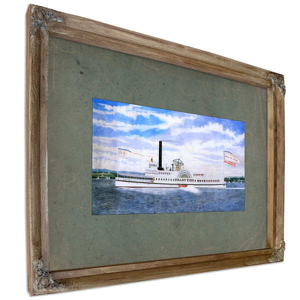 Steamboat Shady Side Hudson River Sidewheel Passenger Steamer — Verdigris Framed Canvas Print | Bella Frye