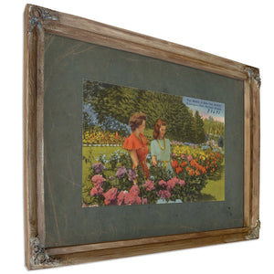 Two Models In Rose Test Gardens Washington Park Portland Oregon, Verdigris frame — vintage framed wall art by Bella Frye