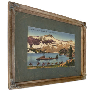 Pack Train In The Wallowa Mountains Oregon, Verdigris frame — vintage framed wall art by Bella Frye