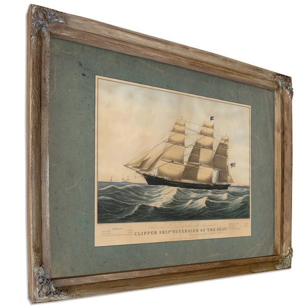 Clipper Ship Sovereign of the Seas lithograph by N Currier dedicated to Donald — Verdigris Framed Canvas Print | Bella Frye
