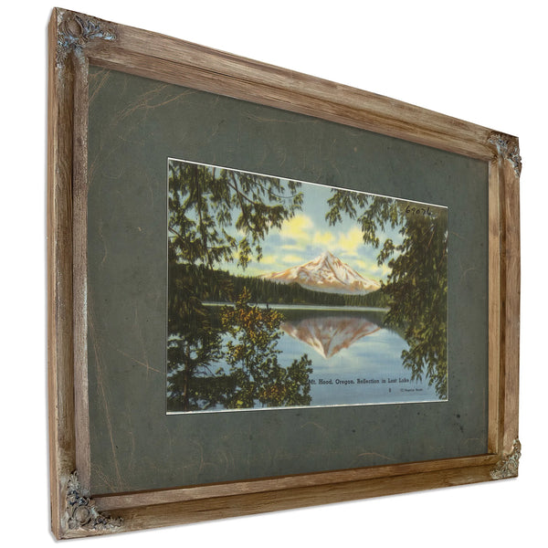 Mt Hood Oregon Reflection In Lost Lake'2, Verdigris frame — vintage framed wall art by Bella Frye