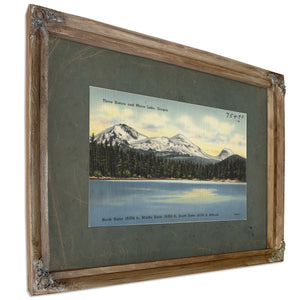 Three Sisters And Mirror Lake Oregon, Verdigris frame — vintage framed wall art by Bella Frye
