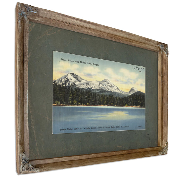 Three Sisters And Mirror Lake Oregon, Verdigris frame — vintage framed wall art by Bella Frye