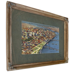 Air View Of Portland Oregon Business District 5 Main Bridges And East Side, Verdigris frame — vintage framed wall art by Bella Frye