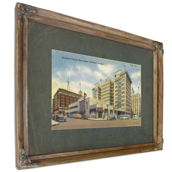 Portland Central Bus Depot Portland Oregon, Verdigris frame — vintage framed wall art by Bella Frye
