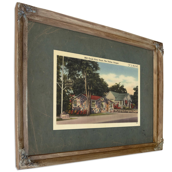 Mill Creek Auto Court The Dalles Oregon, Verdigris frame — vintage framed wall art by Bella Frye