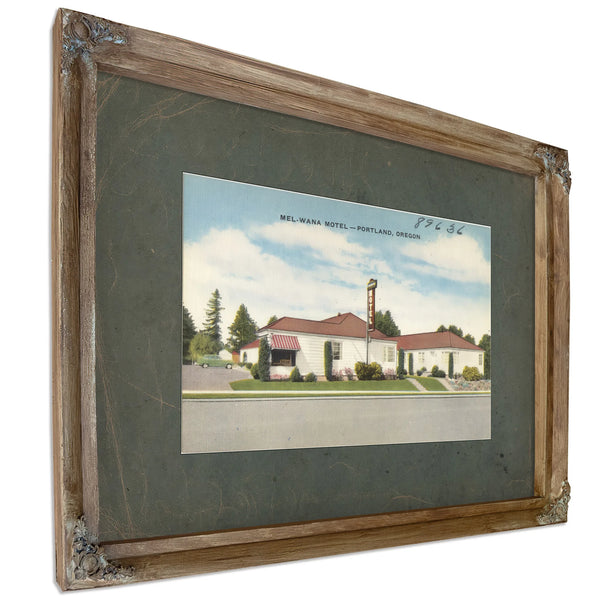 Mel Wana Motel Portland Oregon, Verdigris frame — vintage framed wall art by Bella Frye