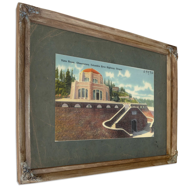 Vista House Observatory Columbia River Highway Oregon, Verdigris frame — vintage framed wall art by Bella Frye