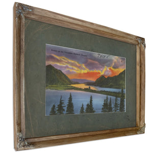 Sunset On The Columbia Portland Oregon, Verdigris frame — vintage framed wall art by Bella Frye