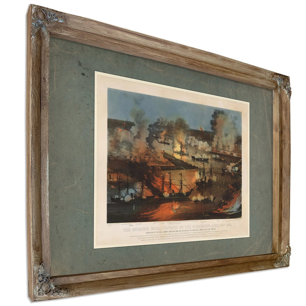 The Splendid Naval Triumph on the Mississippi April 24th 1862 Destruction of — Verdigris Framed Canvas Print | Bella Frye