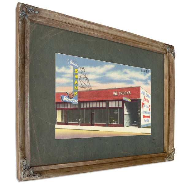 Jack Swank Pontiac, Verdigris frame — vintage framed wall art by Bella Frye