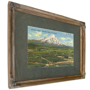 Mt Hood Oregon Hood River Valley In Foreground, Verdigris frame — vintage framed wall art by Bella Frye