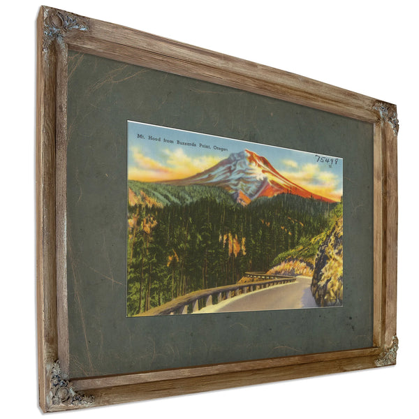 Mt Hood From Buzzards Point Oregon'1, Verdigris frame — vintage framed wall art by Bella Frye
