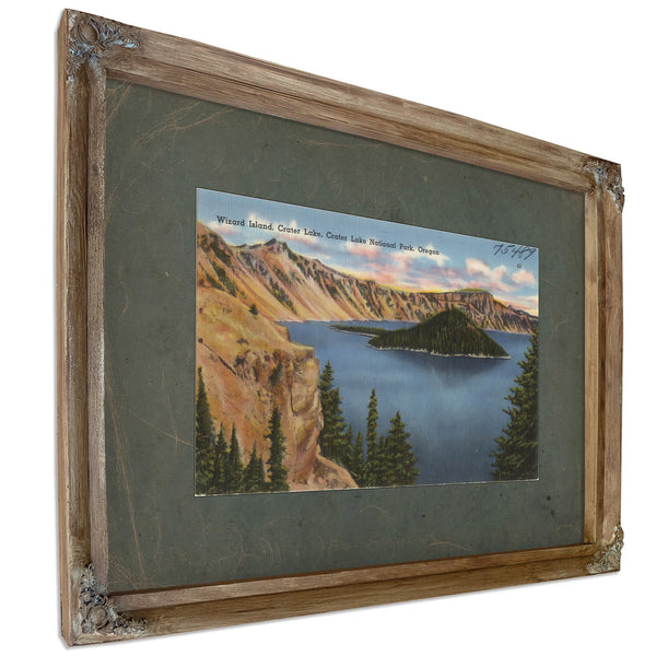 Wizard Island Crater Lake Crater Lake National Park Oregon, Verdigris frame — vintage framed wall art by Bella Frye