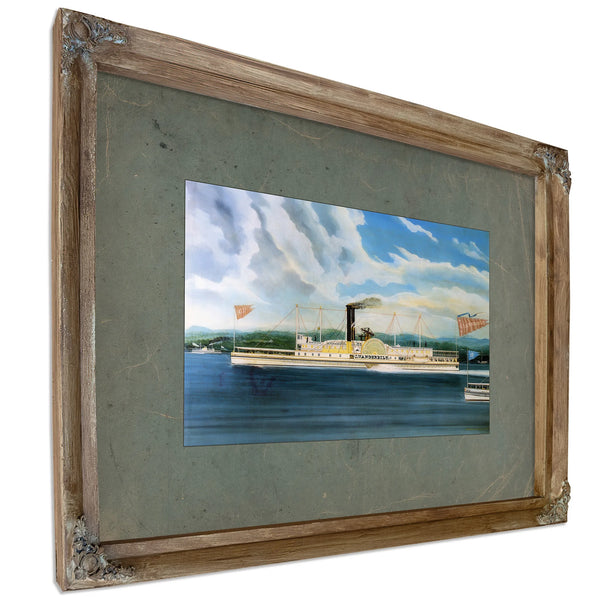 Steamboat C. Vanderbilt on the Hudson River — Verdigris Framed Canvas Print | Bella Frye