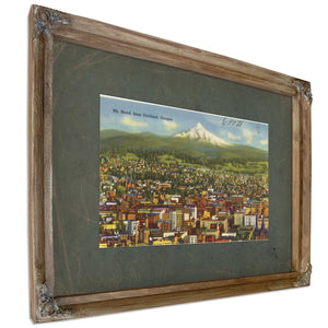 Mt Hood From Portland Oregon, Verdigris frame — vintage framed wall art by Bella Frye