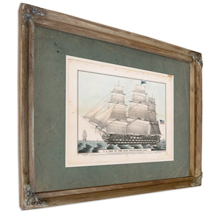 US. Ship of the Line Pennsylvania 140 Guns  Currier Lithograph — Verdigris Framed Canvas Print | Bella Frye