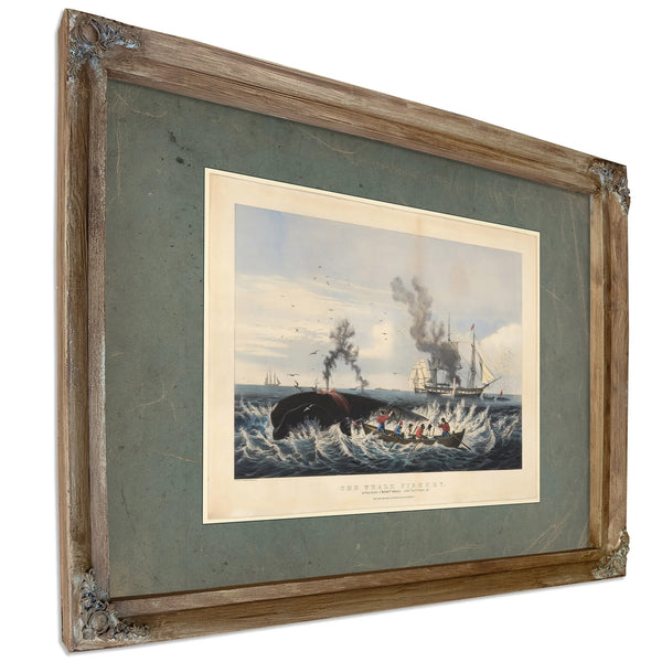 The Whale Fishery Attacking a Right Whale and Cutting In — Verdigris Framed Canvas Print | Bella Frye