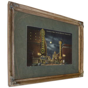 Broadway At Night 'The Great White Way' Portland Oregon, Verdigris frame — vintage framed wall art by Bella Frye