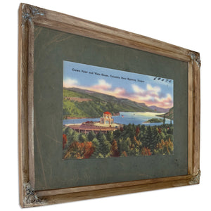 Crown Point And Vista House Columbia River Highway Oregon, Verdigris frame — vintage framed wall art by Bella Frye