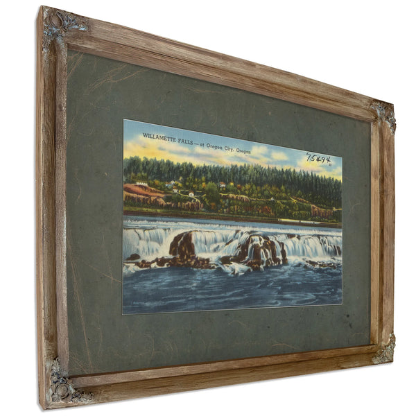 Willamette Falls At Oregon City Oregon, Verdigris frame — vintage framed wall art by Bella Frye