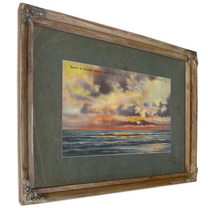 Sunset At Seaside Oregon On Pacific Ocean, Verdigris frame — vintage framed wall art by Bella Frye