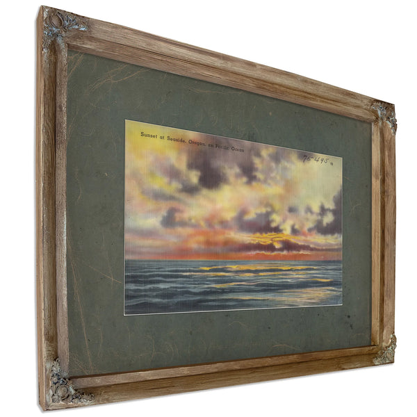 Sunset At Seaside Oregon On Pacific Ocean, Verdigris frame — vintage framed wall art by Bella Frye
