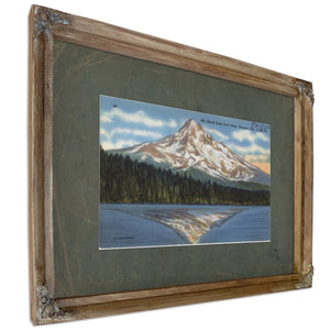 Mt Hood From Lost Lake Oregon Alt 11225 Ft'1, Verdigris frame — vintage framed wall art by Bella Frye