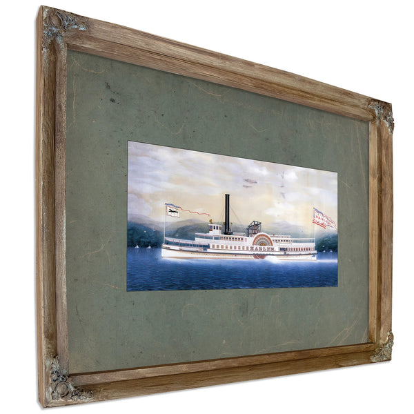 Steamboat Harlem on the Hudson River — Verdigris Framed Canvas Print | Bella Frye