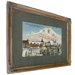 Timberline Lodge Mt Hood National Forest Oregon Altitude 6000 Feet, Verdigris frame — vintage framed wall art by Bella Frye