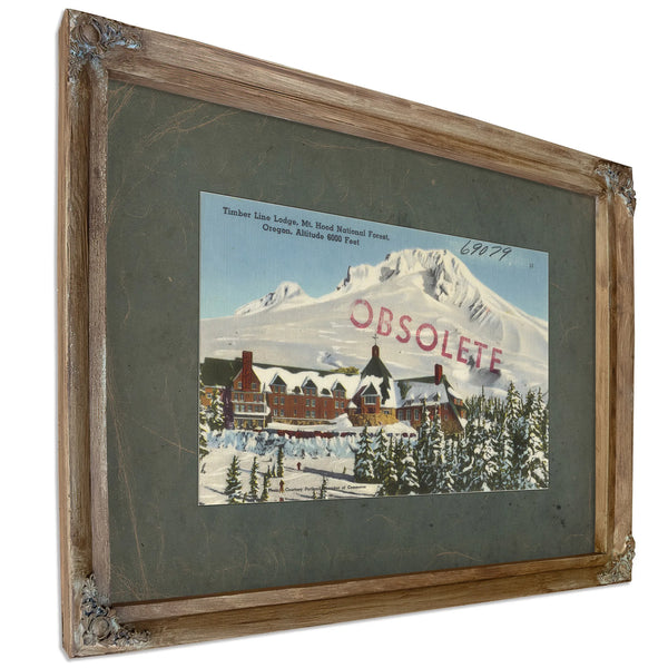 Timberline Lodge Mt Hood National Forest Oregon Altitude 6000 Feet, Verdigris frame — vintage framed wall art by Bella Frye