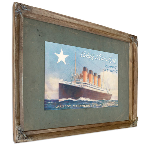 White Star Line Olympic and Titanic Promotional Brochure Cover — Verdigris Framed Canvas Print | Bella Frye