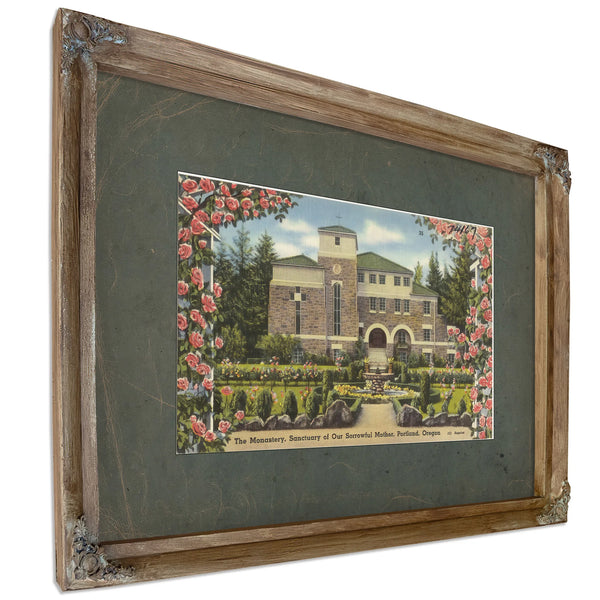 The Monastery Sanctuary Of Our Sorrowful Mother Portland Oregon, Verdigris frame — vintage framed wall art by Bella Frye