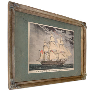 US. Frigate Constitution of 44 Guns  Hand colored lithograph by William Lynn — Verdigris Framed Canvas Print | Bella Frye