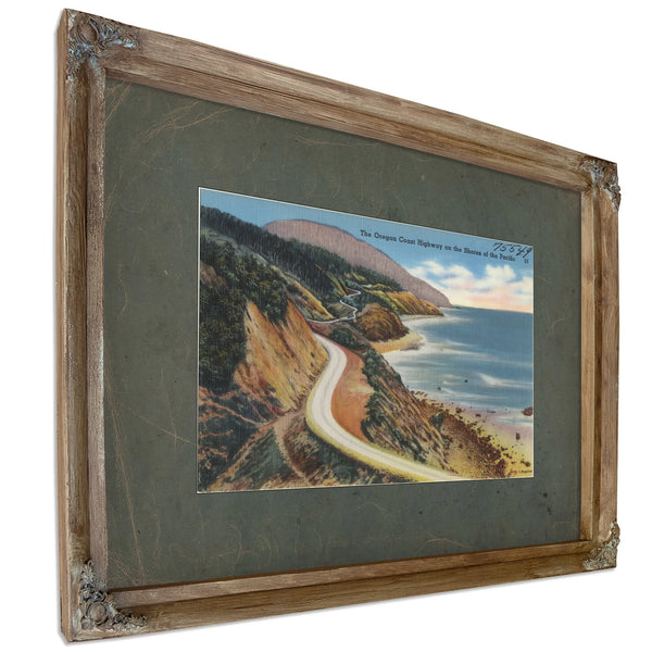 The Oregon Coast Highway On The Shores Of The Pacific, Verdigris frame — vintage framed wall art by Bella Frye