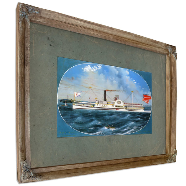 Steamboat Reindeer Hudson River Side Wheel Passenger Steamer — Verdigris Framed Canvas Print | Bella Frye