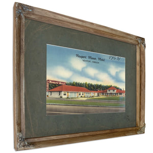 Newport Manor Motel Newport Oregon, Verdigris frame — vintage framed wall art by Bella Frye