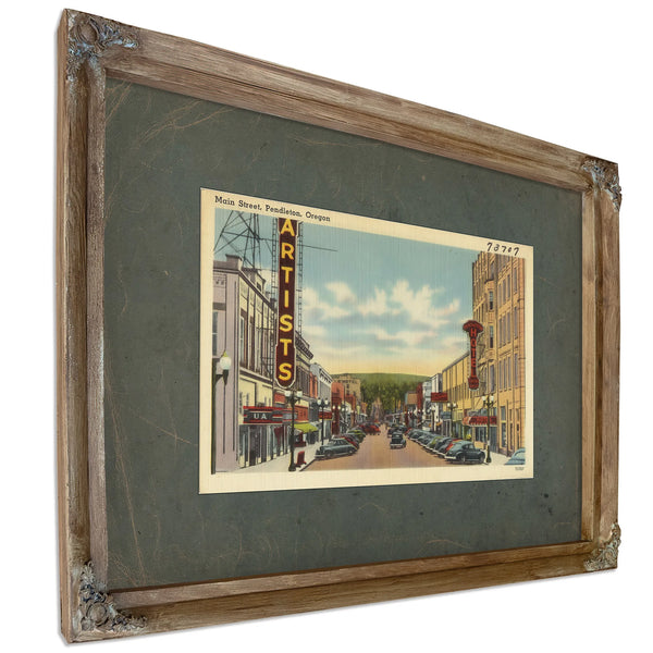 Main Street Pendleton Oregon, Verdigris frame — vintage framed wall art by Bella Frye
