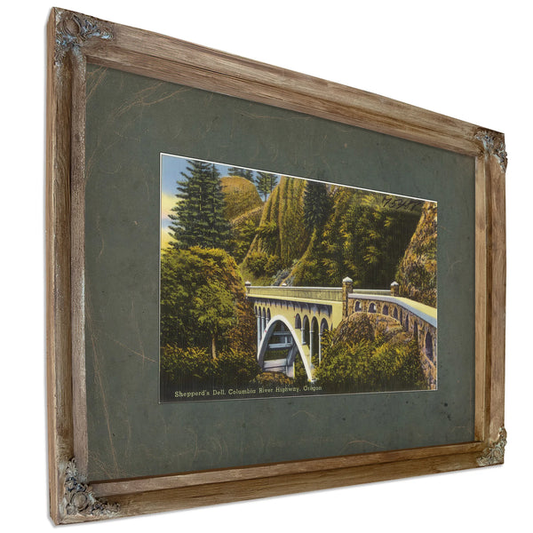 Shepperd's Dell Columbia River Highway Oregon'1, Verdigris frame — vintage framed wall art by Bella Frye