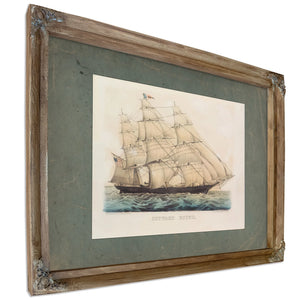 Outward Bound Currier Ives lithograph of a clipper ship under full sail — Verdigris Framed Canvas Print | Bella Frye
