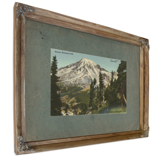 Rainier National Park Mt Rainier And Paradise Valley Washington'3, Verdigris frame — vintage framed wall art by Bella Frye