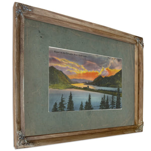 Sunset On The Columbia River Washington, Verdigris frame — vintage framed wall art by Bella Frye