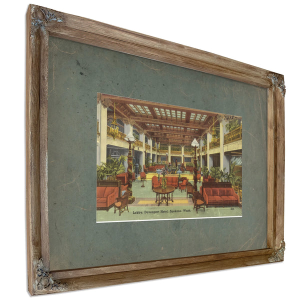 Lobby Davenport Hotel Spokane Wash, Verdigris frame — vintage framed wall art by Bella Frye
