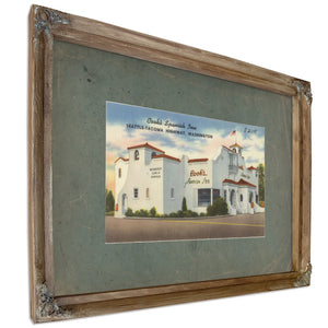 Cook's Spanish Inn Seattle Tacoma Highway Washington, Verdigris frame — vintage framed wall art by Bella Frye