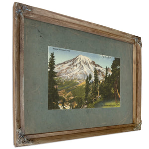 Rainier National Park Mt Rainier And Paradise Valley, Verdigris frame — vintage framed wall art by Bella Frye