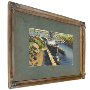 Canal Locks Second To Panama Seattle Washington, Verdigris frame — vintage framed wall art by Bella Frye