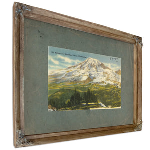 Mt Rainier And Paradise Valley Washington, Verdigris frame — vintage framed wall art by Bella Frye