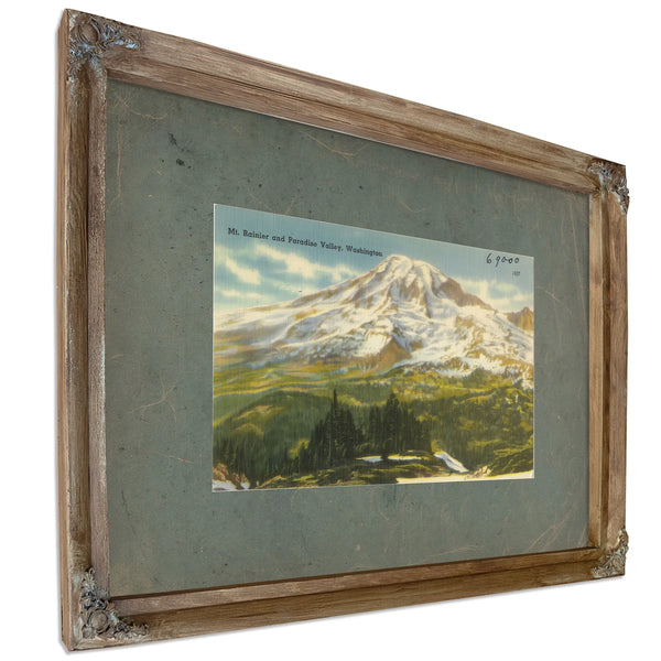 Mt Rainier And Paradise Valley Washington, Verdigris frame — vintage framed wall art by Bella Frye