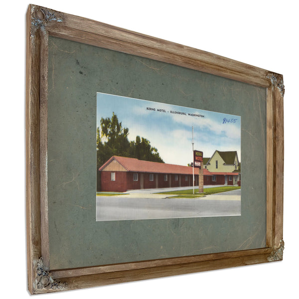 Kerns Motel Ellensburg Washington, Verdigris frame — vintage framed wall art by Bella Frye
